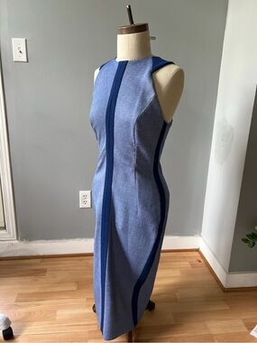Victoria Beckham Two-Tone Blue Midi Sheath Dress